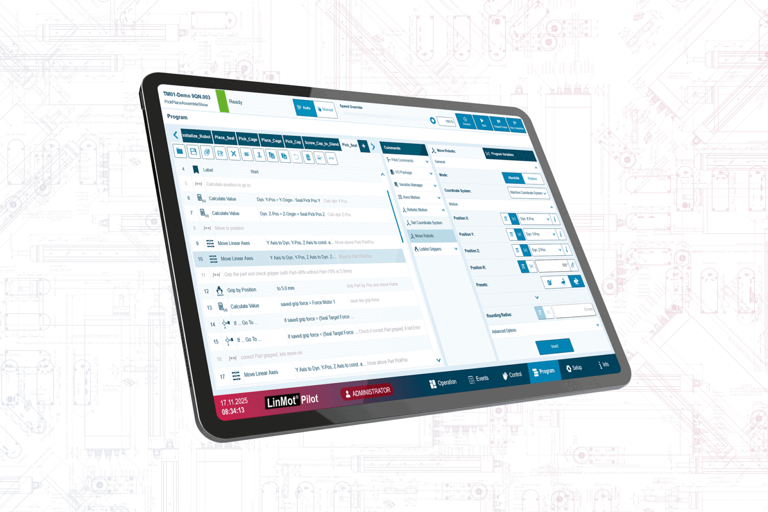 LinMot Pilot app in einem Ipad